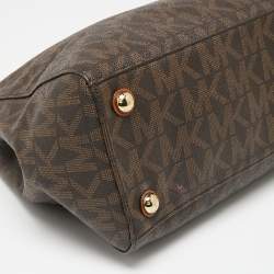 Pre Owned MICHAEL Michael Kors Dark Brown Signature Coated Canvas Large Cynthia Tote