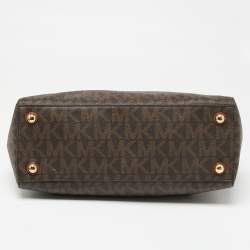 Pre Owned MICHAEL Michael Kors Dark Brown Signature Coated Canvas Large Cynthia Tote