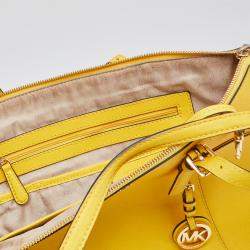 Pre Owned MICHAEL Michael Kors Yellow Leather Medium Jet Set Top Zip Tote