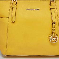 Pre Owned MICHAEL Michael Kors Yellow Leather Medium Jet Set Top Zip Tote