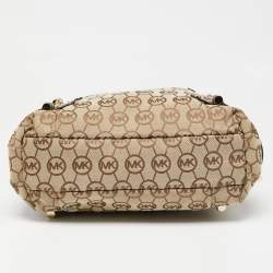 مملوكة مسبقًا حقيبة هوبو مايكل مايكل كورس جلد وكانفاس بالشعار بني/بيج