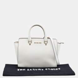 Pre Owned MICHAEL Michael Kors White Saffiano Leather Large Selma Satchel