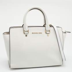 Pre Owned MICHAEL Michael Kors White Saffiano Leather Large Selma Satchel