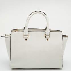 Pre Owned MICHAEL Michael Kors White Saffiano Leather Large Selma Satchel