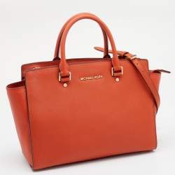 Pre Owned حقيبة ساتشل مايكل مايكل كورس سيلما جلد سافيانو برتقالي كبيرة