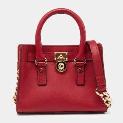 مملوكة مسبقًا حقيبة كروس مايكل كورس ميني هاميلتون جلد سافيانو أحمر 