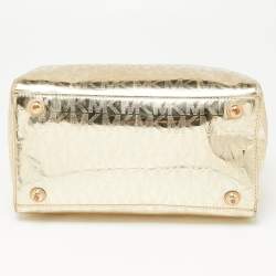 Pre Owned MICHAEL Michael Kors Metallic Gold Mirror Signature Leather Medium Grayson Satchel