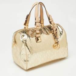 Pre Owned MICHAEL Michael Kors Metallic Gold Mirror Signature Leather Medium Grayson Satchel