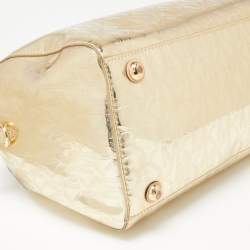 Pre Owned MICHAEL Michael Kors Metallic Gold Mirror Signature Leather Medium Grayson Satchel