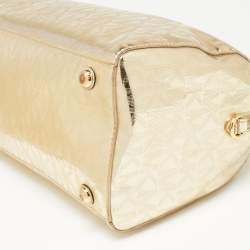 Pre Owned MICHAEL Michael Kors Metallic Gold Mirror Signature Leather Medium Grayson Satchel