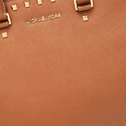 Pre Owned MICHAEL Michael Kors Brown Saffiano Studded Leather Large Selma Satchel