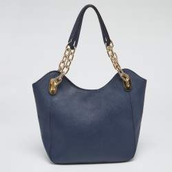 Pre Owned MICHAEL Michael Kors Navy Blue Leather Lillie Hobo