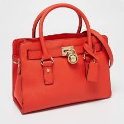 Pre Owned حقيبة يد توتس مايكل مايكل كورس هاميلتون جلد سافيانو برتقالي