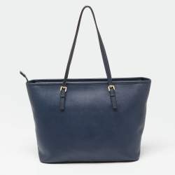 Pre Owned MICHAEL Michael Kors Blue Leather Medium Jet Set Travel Tote
