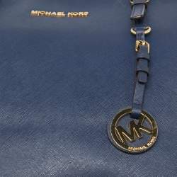 Pre Owned MICHAEL Michael Kors Blue Leather Medium Jet Set Travel Tote