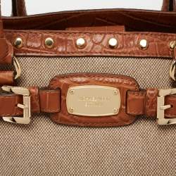 مملوكة مسبقًا Michael Kors Beige/Brown Canvas and Leather Large Studded Hamilton Tote