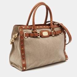 مملوكة مسبقًا Michael Kors Beige/Brown Canvas and Leather Large Studded Hamilton Tote