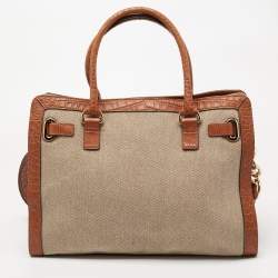 مملوكة مسبقًا Michael Kors Beige/Brown Canvas and Leather Large Studded Hamilton Tote