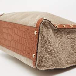 مملوكة مسبقًا Michael Kors Beige/Brown Canvas and Leather Large Studded Hamilton Tote