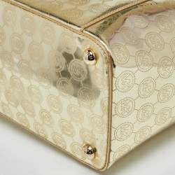 Pre Owned MICHAEL Michael Kors Metallic Gold Mirror Signature PVC and Leather East-West Tote