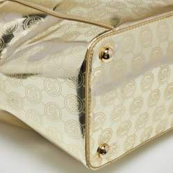 Pre Owned MICHAEL Michael Kors Metallic Gold Mirror Signature PVC and Leather East-West Tote