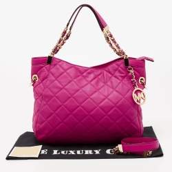 Pre Owned MICHAEL Michael Kors Neon Pink Quilted Leather Susannah Hobo