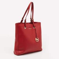 Pre Owned MICHAEL Michael Kors Red Leather Jet Set Vertical Tote