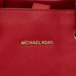 Pre Owned MICHAEL Michael Kors Red Leather Jet Set Vertical Tote
