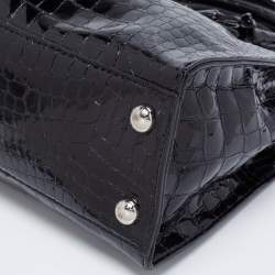 Pre Owned MICHAEL Michael Kors Black Croc Embossed Patent Leather Hamilton Tote