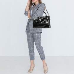 Pre Owned MICHAEL Michael Kors Black Croc Embossed Patent Leather Hamilton Tote