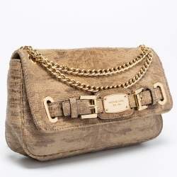 Pre Owned حقيبة كتف مايكل مايكل كورس هاميلتون جلد نقشة ثعبان أخضر زيتوني بقلاب