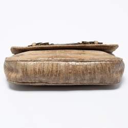 Pre Owned حقيبة كتف مايكل مايكل كورس هاميلتون جلد نقشة ثعبان أخضر زيتوني بقلاب