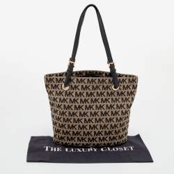 Pre Owned حقيبة يد توتس مايكل مايكل كورس جيت سيت جلد وكانفاس بيج/أسود بالشعار