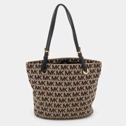 Pre Owned حقيبة يد توتس مايكل مايكل كورس جيت سيت جلد وكانفاس بيج/أسود بالشعار