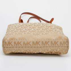 Pre Owned حقيبة يد توتس مايكل مايكل كورس جيت سيت جلد وكانفاس بالشعار بني/بيج