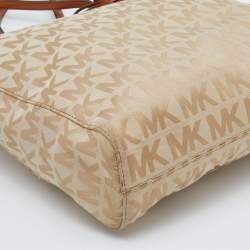 Pre Owned حقيبة يد توتس مايكل مايكل كورس جيت سيت جلد وكانفاس بالشعار بني/بيج