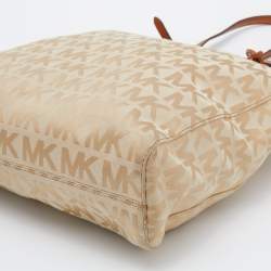 Pre Owned حقيبة يد توتس مايكل مايكل كورس جيت سيت جلد وكانفاس بالشعار بني/بيج