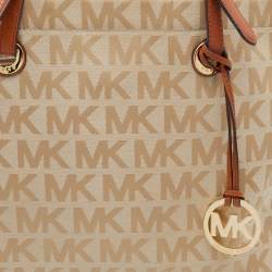 Pre Owned حقيبة يد توتس مايكل مايكل كورس جيت سيت جلد وكانفاس بالشعار بني/بيج