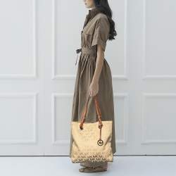 Pre Owned حقيبة يد توتس مايكل مايكل كورس جيت سيت جلد وكانفاس بالشعار بني/بيج