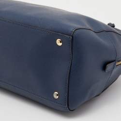 Pre Owned MICHAEL Michael Kors Navy Blue Saffiano Leather Cindy Dome Satchel