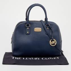 Pre Owned MICHAEL Michael Kors Navy Blue Saffiano Leather Cindy Dome Satchel