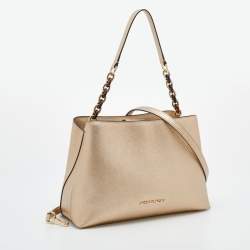 Pre Owned MICHAEL Michael Kors Metallic Gold Leather Portia Top Handle Bag