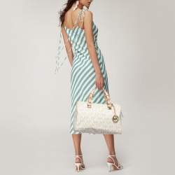 Pre Owned MICHAEL Michael Kors Beige/Ivory Signature Coated Canvas and Leather Grayson Boston Bag