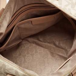 Pre Owned MICHAEL Michael Kors Beige/Ivory Signature Coated Canvas and Leather Grayson Boston Bag