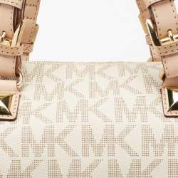 Pre Owned MICHAEL Michael Kors Beige/Ivory Signature Coated Canvas and Leather Grayson Boston Bag