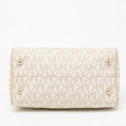 Pre Owned MICHAEL Michael Kors Beige/Ivory Signature Coated Canvas and Leather Grayson Boston Bag