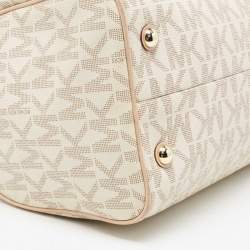 Pre Owned MICHAEL Michael Kors Beige/Ivory Signature Coated Canvas and Leather Grayson Boston Bag