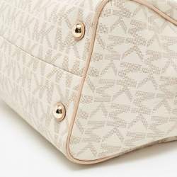 Pre Owned MICHAEL Michael Kors Beige/Ivory Signature Coated Canvas and Leather Grayson Boston Bag