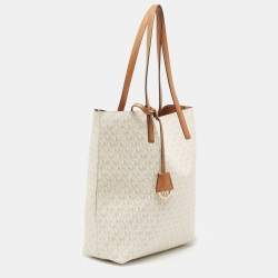 Pre Owned MICHAEL Michael Kors Vanilla/Tan Signature Coated Canvas and Leather Hayley Tote