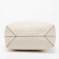 Pre Owned MICHAEL Michael Kors Vanilla/Tan Signature Coated Canvas and Leather Hayley Tote